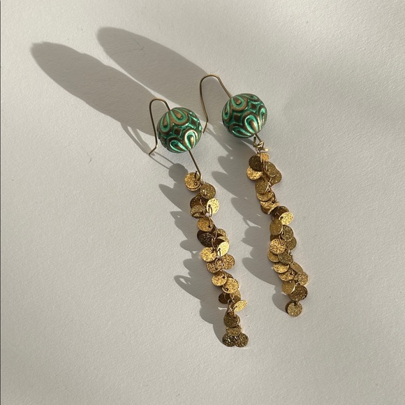 Jewelry - Bohemian Green and Gold Dangle Earrings